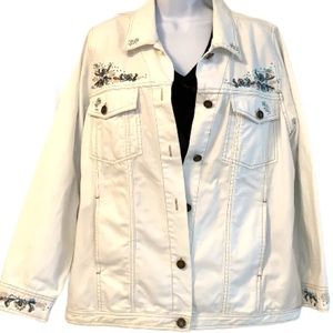 Denim & Co. White Embellished Jean Jacket